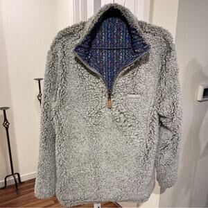 USA Palm Men Large Reversible Sherpa 1/4 Zip Pullover Jacket Gray Blue Geometric